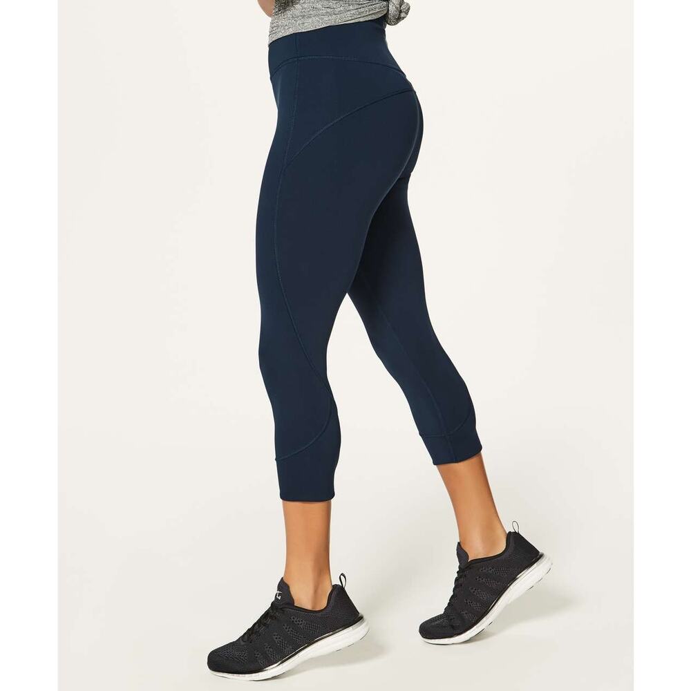Lululemon In Movement Crop Navy Blue Athletic Leggings Everlux 19" Size 8